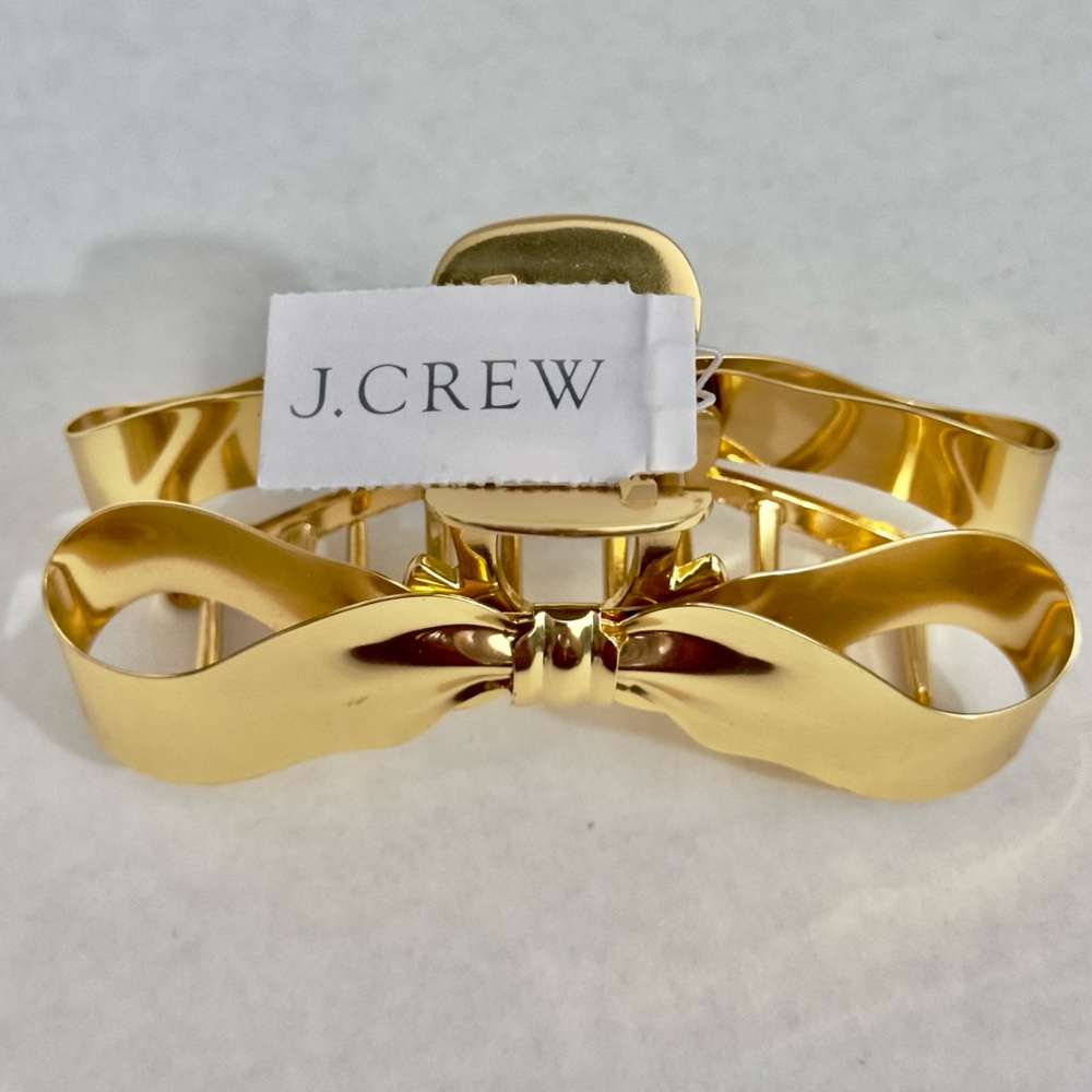 J.Crew Gold Metallic Bow Claw Hair Clip NWT Elegant Hair Accessory Preppy Chic - Picture 4 of 8